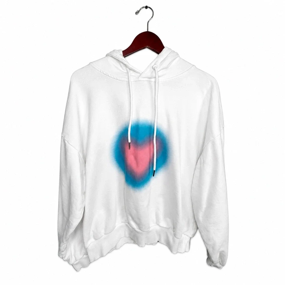 Aelfric Eden Womens Hoodie Size M White Heart Graphic Oversized Boxy Streetwear - Picture 2 of 8